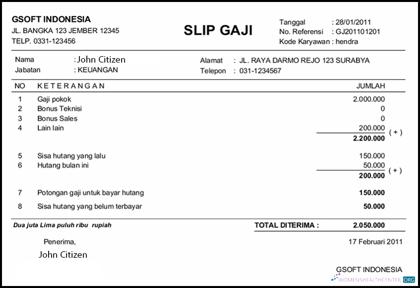 Download INDONESIA GSOFT payslip template in Word in PDF formats Photoshop template